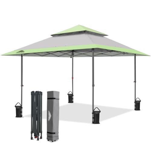 EAGLE PEAK 13x13 Straight Leg Pop Up Canopy Tent Instant Outdoor Canopy Easy Single Person Set up Folding Shelter w/Auto Extending Eaves 169 Square Feet of Shade (Gray)