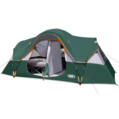 UNP Camping Tent 10-Person-Family Tents, Parties, Music Festival Tent, Big, Easy Up, 5 Large Mesh Windows, Double Layer, 2 Room, Waterproof, Weather Resistant, 18ft x 9ft x78in