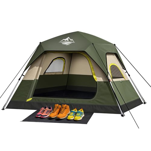 Camping Tent 2/3/4 Person Instant Pop Up Tents for Camping - 40s Automatic Easy Setup Tent with Rainfly, Double-Layer Waterproof & Windproof Instant Tents with Welcome Mat for Camping & Hiking