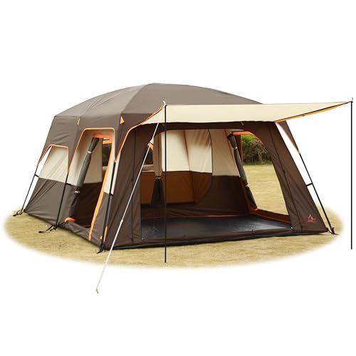 KTT Extra Large Tent 6-12-14 Person,Family Cabin Tents,2 Rooms,3 Doors and 3 Windows with Mesh,Straight Wall,Waterproof,Double Layer,Big Tent for Outdoor,Picnic,Camping,Family Gathering