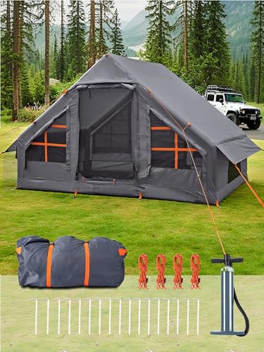 SANHOVO Inflatable Tents for Camping 2-4 Person - Easy Blow Up Glamping Tent with Hand Pump, Waterproof PVC Air Inflatable Tent House for Family Weekend Camping