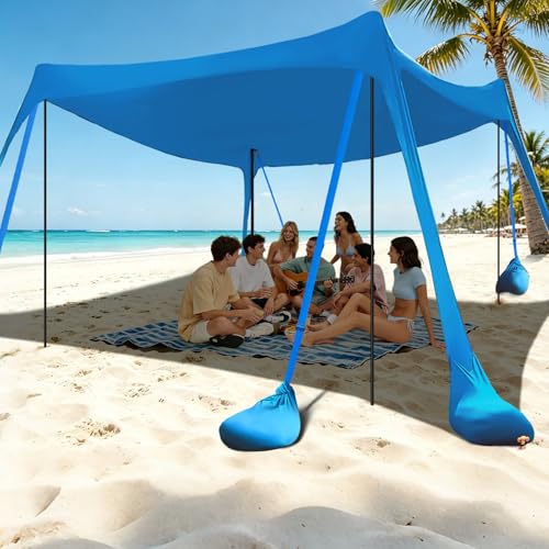 besuhot Beach Tent Sun Shelter 10x10FT Beach Shade Canopy with 8 Sandbags