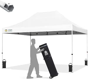 CROWN SHADES 10x15 Pop Up Canopy Tent, Thicken Frame Commercial Heavy Duty Tent, 8 Stakes 