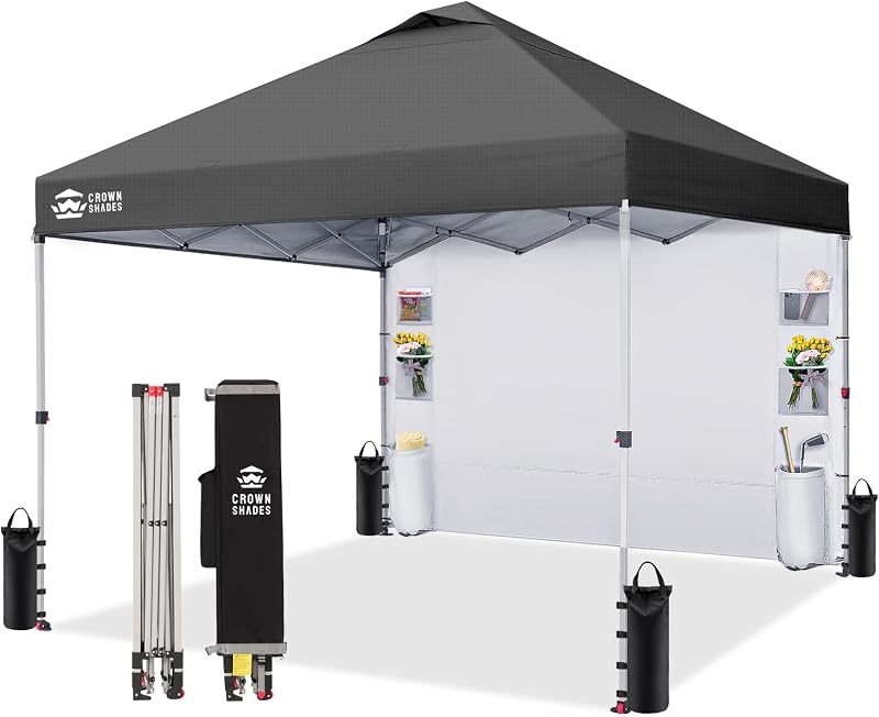 CROWN SHADES 10x10 Pop Up Canopy Tent with Pockets