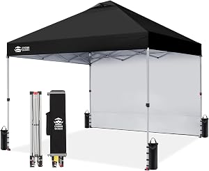 CROWN SHADES 10x10 Pop Up Canopy with 1 Side Wall - Beach Tent with One Push Setup - Outdo