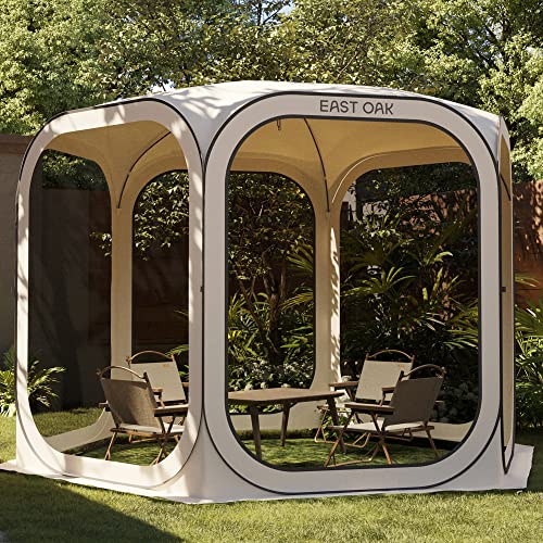 East Oak Pop up Screen Tent with Mosquito Netting, Portable Screen House Canopy Shelter, 10 x 10 FT Instant Screen Gazebo & UPF 50+ UV Protection for Patio, Backyard, Deck & Outdoor Activities, Beige