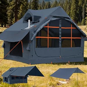 SANHOVO Inflatable Tents for Camping - Easy Blow Up Glamping Tent with Hand Pump, Hot Tent