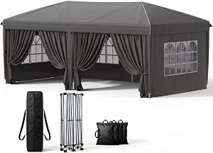 Anunweldo 10x20 Pop Up Canopy with Sidewalls, Instant Tent with Carry Bag, Sandbags, Heigh