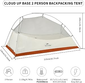 Naturehike Cloud-Up 2 Person Backpacking Tent, Waterproof Lightweight Tent with Footprint, Double Layer