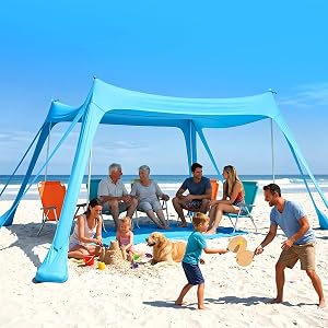 Purebox Beach Tent Sun Shelter - 10x10FT Beach Shade Canopy UPF50+ Protection Easy Setup,