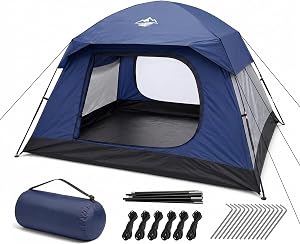 Purebox 4 Person Tents for Camping Waterproof, Windproof Dome Tent with Rainfly, Easy Setu