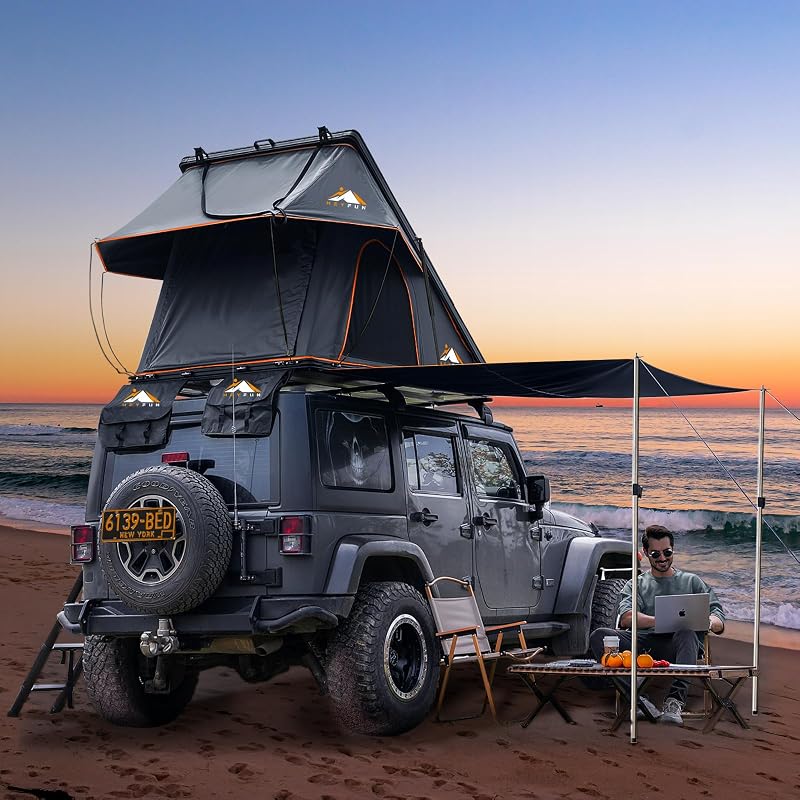 Adventurer Pro Rooftop Tent Hard Shell with Side Awning&LED Light Strip