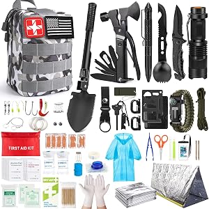 Survival Kit, 251 Pcs Survival Gear First Aid Kit with Molle System Compatible Bag and Eme